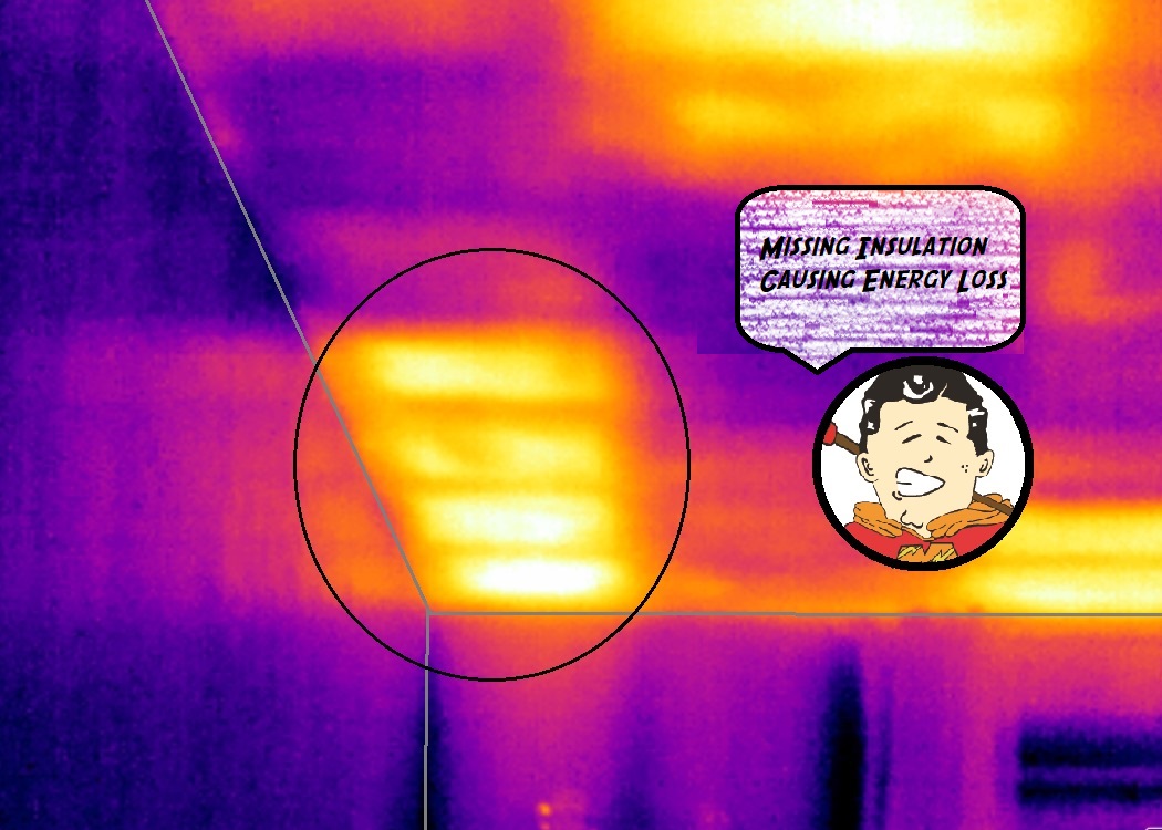 Missing insulation in ceiling shown with infrared camera