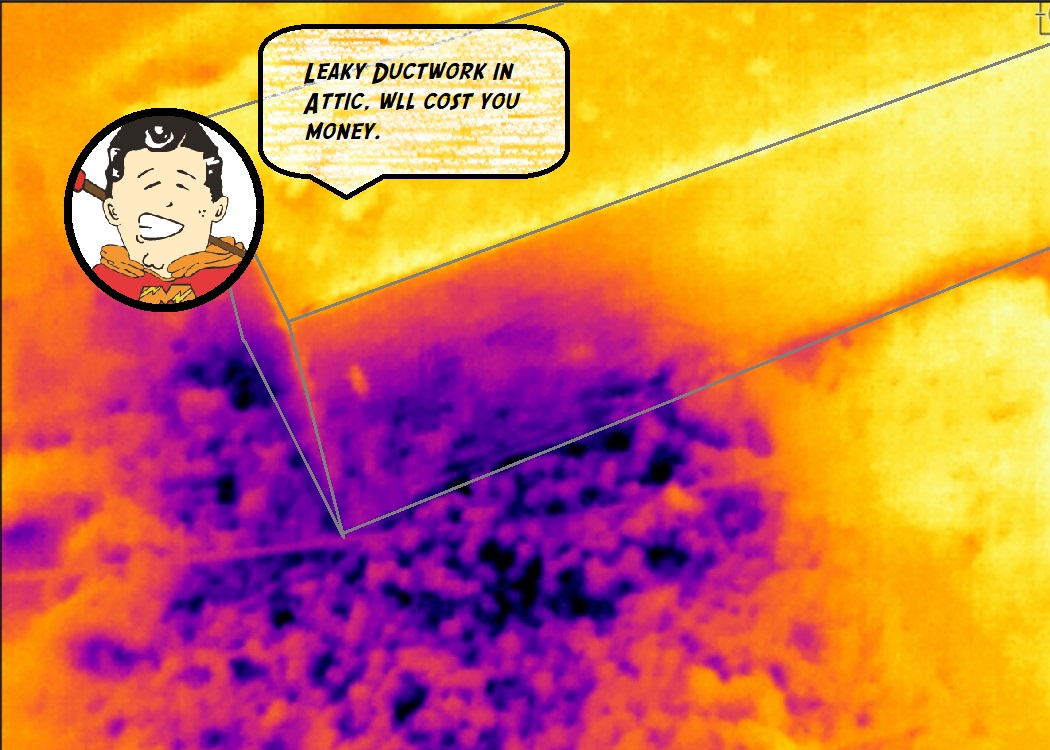 Leaky duct shown with infrared camera.