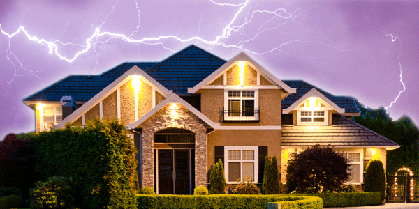 Home being protected during a lightning storm