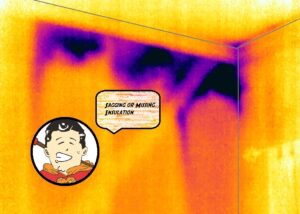 Sagging insultation shown with infrared camera